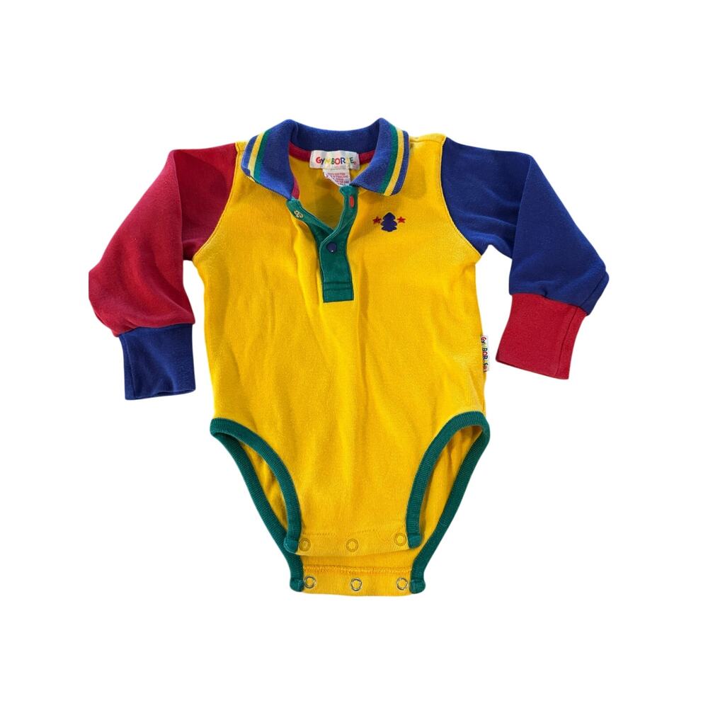 Vintage Gymboree Colorblock Polo Bodysuit Baby XS Primary Colors 90s Retro USA